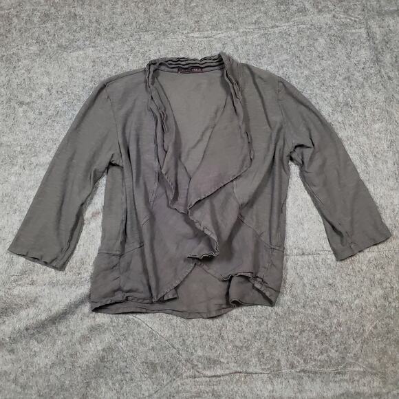 Cut Loose Cardigan Womens Medium Open Front 3/4 Sleeve Gray Linen Waterfall - Picture 1 of 10